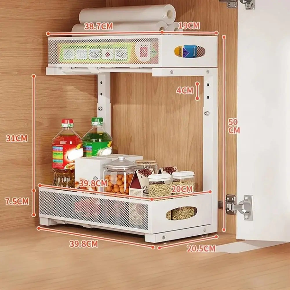 2‑Tier Pull‑Out Under Sink Organizer Expandable Double Tier Adjustable Steel Storage Rack Basket No Drilling For Kitchen Bathroom Cabinet Space Saving Rack