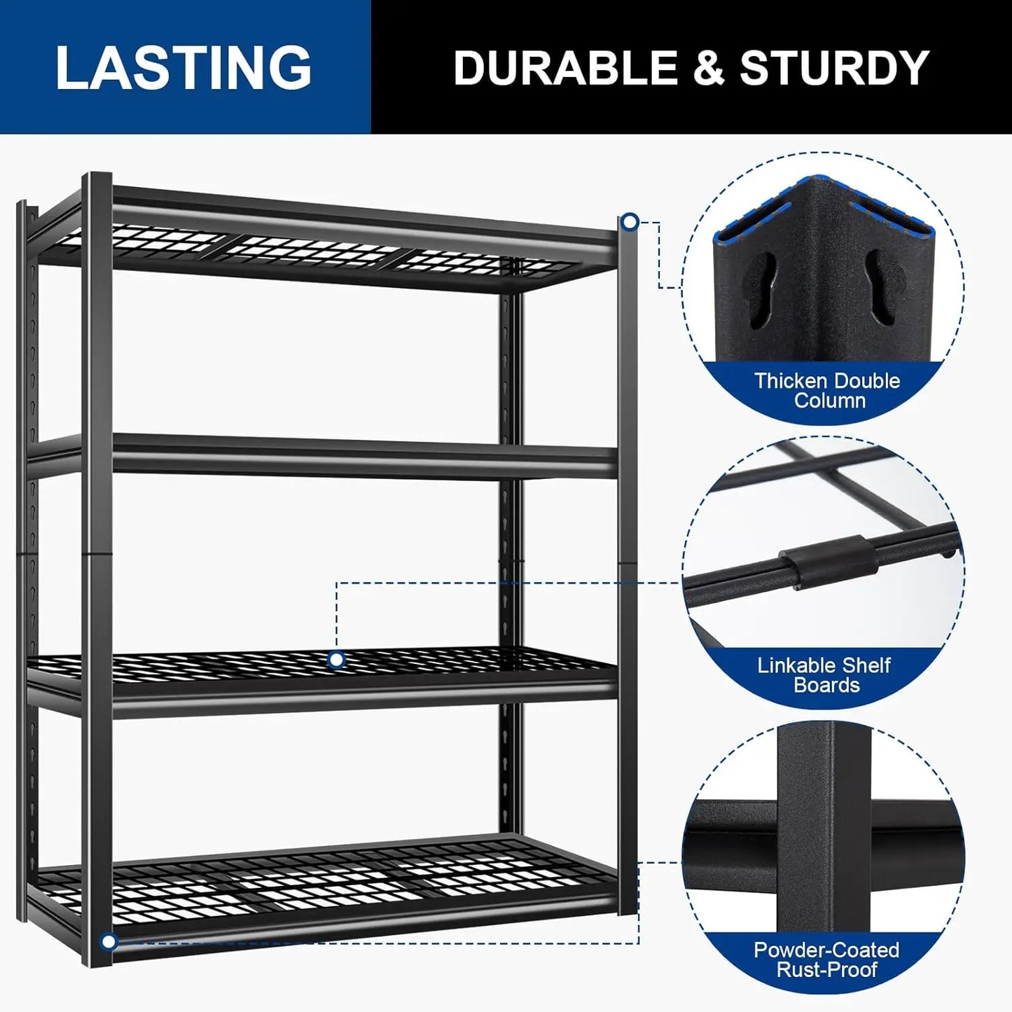 4-Tier Metal Garage Shelves 46x24x72in Adjustable Heavy Duty Steel for Warehouse Workshop Basement, Custom