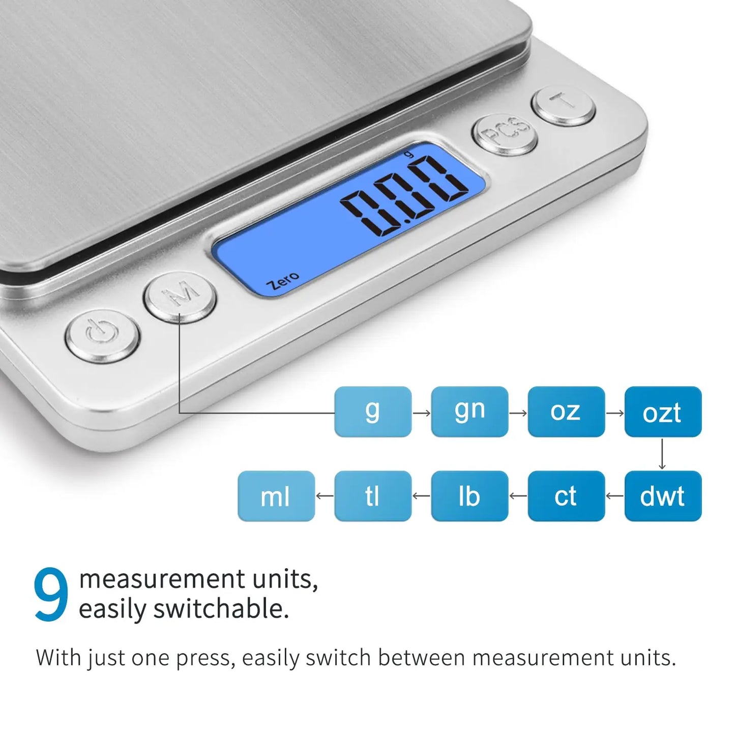 Digital Gram Scale 500g 0.01g Food Scale High Precision Kitchen Scale Multifunctional Stainless Steel Pocket Scale with Back-Lit