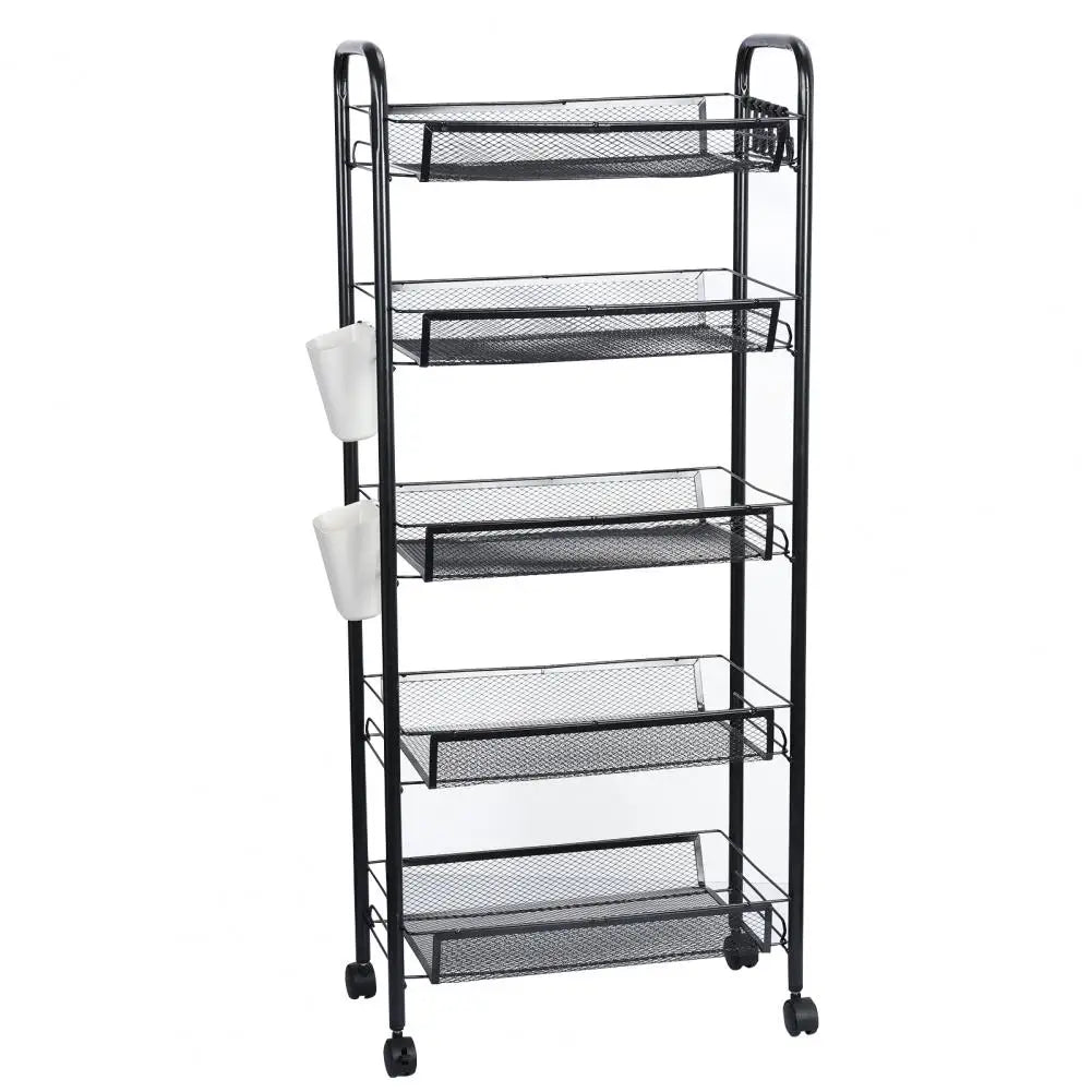 Kitchen Storage Rack, 5 Tier Stackable Metal Mesh Storage Basket with 360 Degree Wheels, Fruit Vegetable Storage Organizer