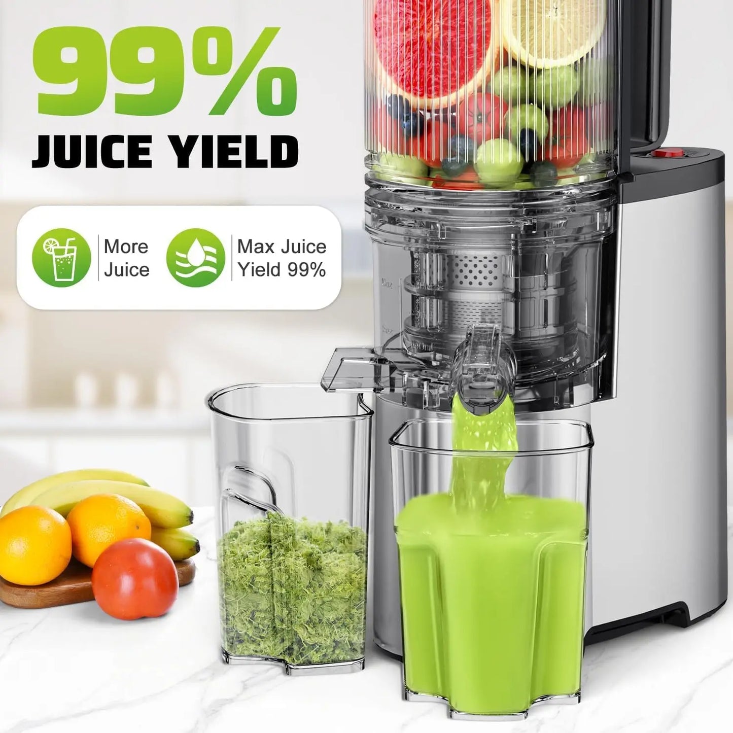 Cold Press Juicer, 5.8" Wide Chute, 400W Slow Masticating, High Juice Yield for Whole Fruits & Veggies