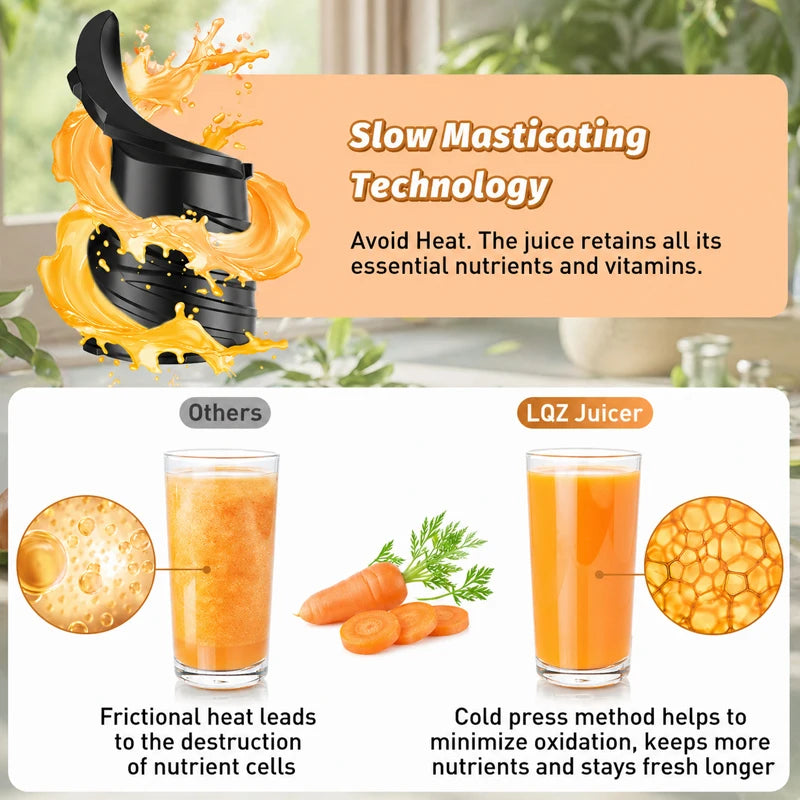 Cold Press Juicer Professional Slow Masticating Cold Press Juicer Kitchen Smoothie Blender Food Mixer Juicer Ice Crusher for Whole Fruits & Vegetables