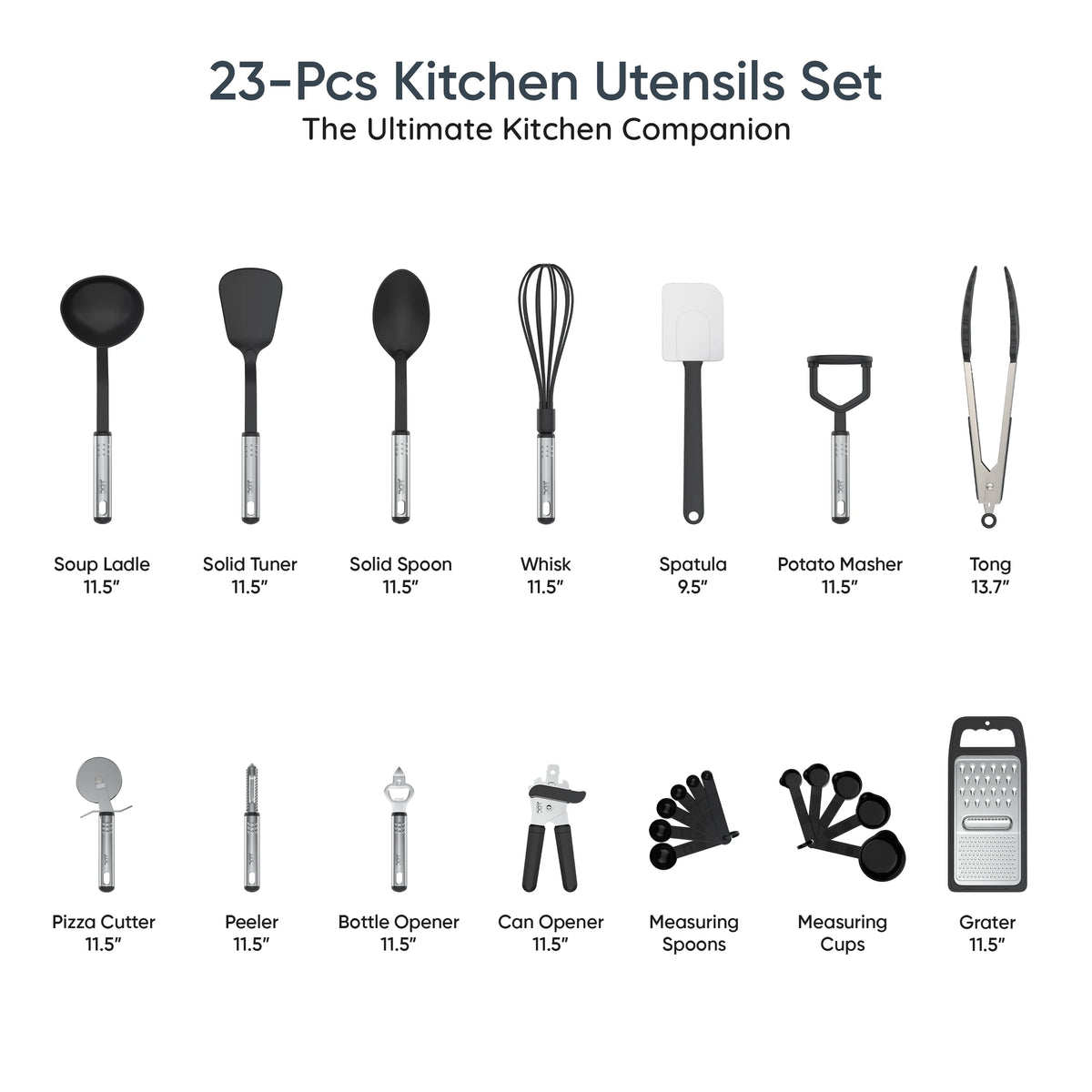 LDC Cooking Utensils Set BPA Free, Food Grade - Heat Resistant Non-Stick Cooking Set with Stainless Steel Handles