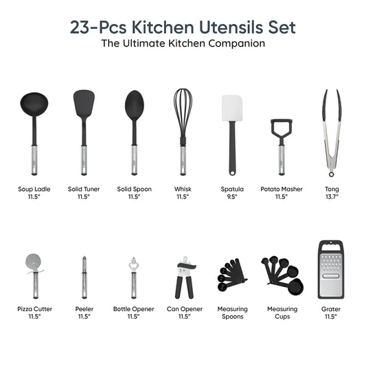 LDC Cooking Utensils Set BPA Free, Food Grade - Heat Resistant Non-Stick Cooking Set with Stainless Steel Handles