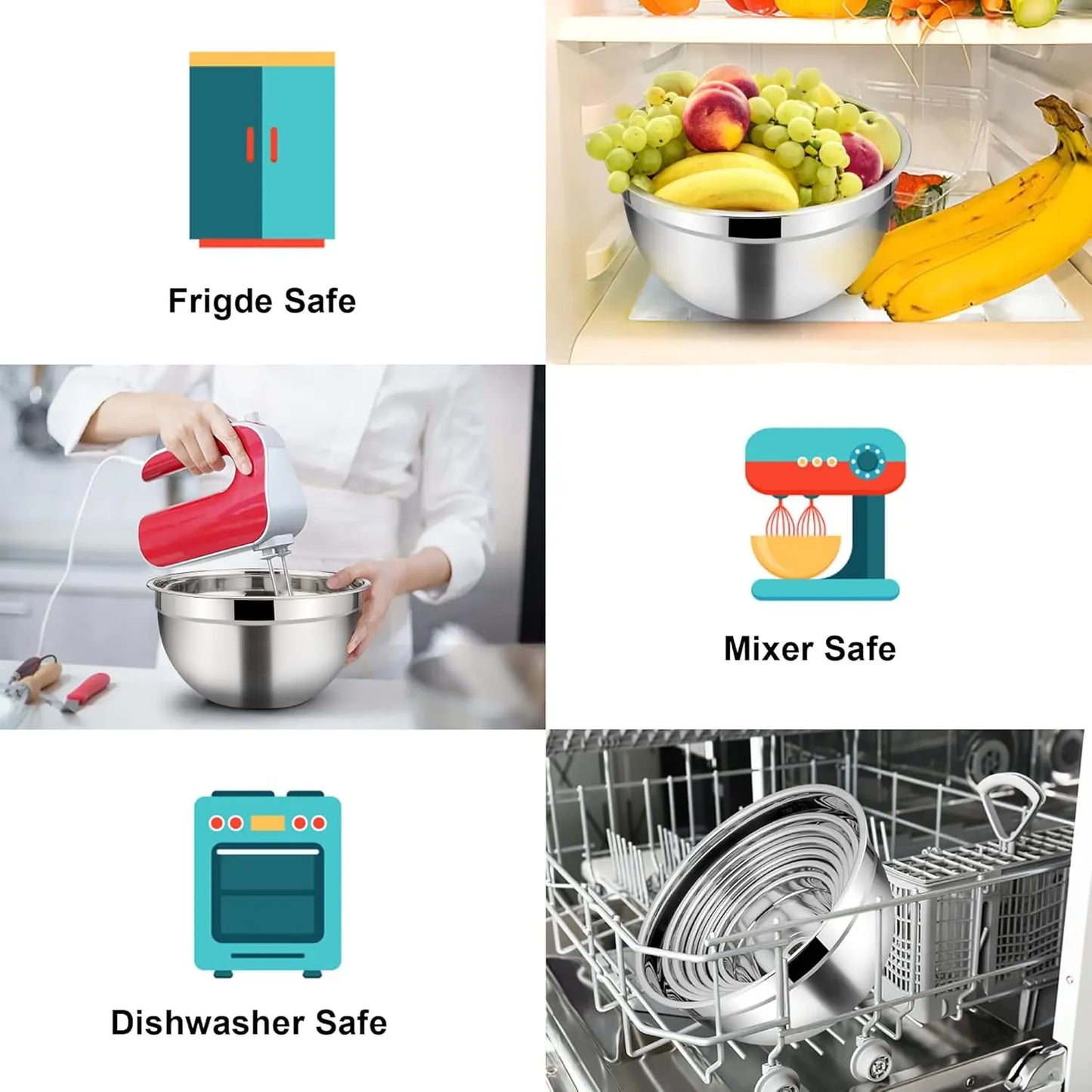 Complete 17Pcs Stainless Steel Mixing Bowl Kit with Lids & Grater, Nestable Non-Slip Bowls for Cooking & Baking