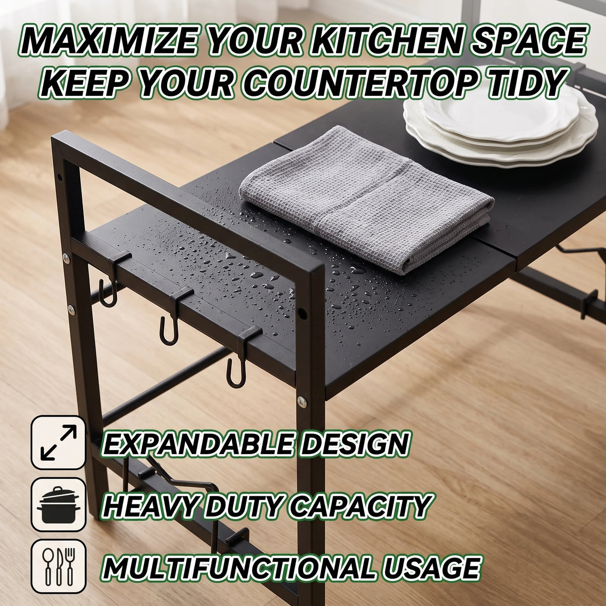 Kitchen Storage Rack Microwave Shelf Condiment Organizer Shelf Tableware Storage  Expandable 42-64cm Moisture And Rust