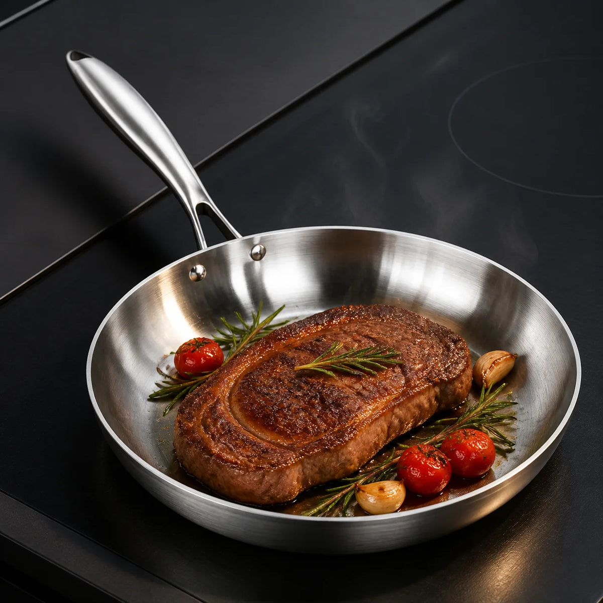 Premium 304 Stainless Steel Frying Pan Tri-Ply Uncoated Induction Skillet for Searing Steak Daily Cooking Best Choice 2026