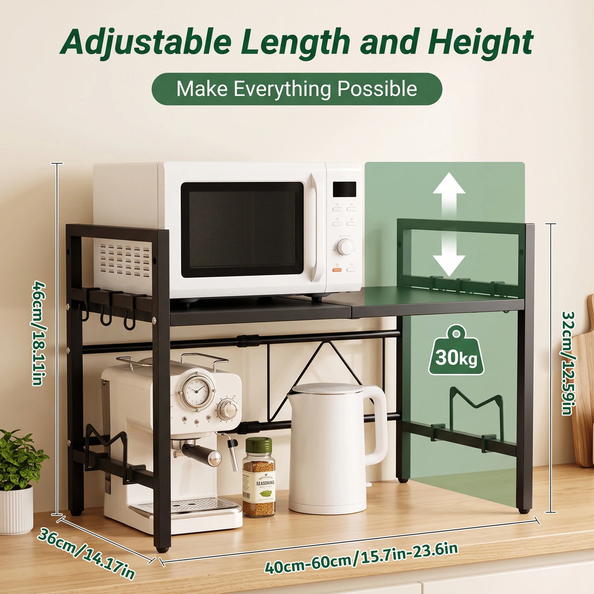 Kitchen Storage Rack Microwave Shelf Condiment Organizer Shelf Tableware Storage  Expandable 42-64cm Moisture And Rust