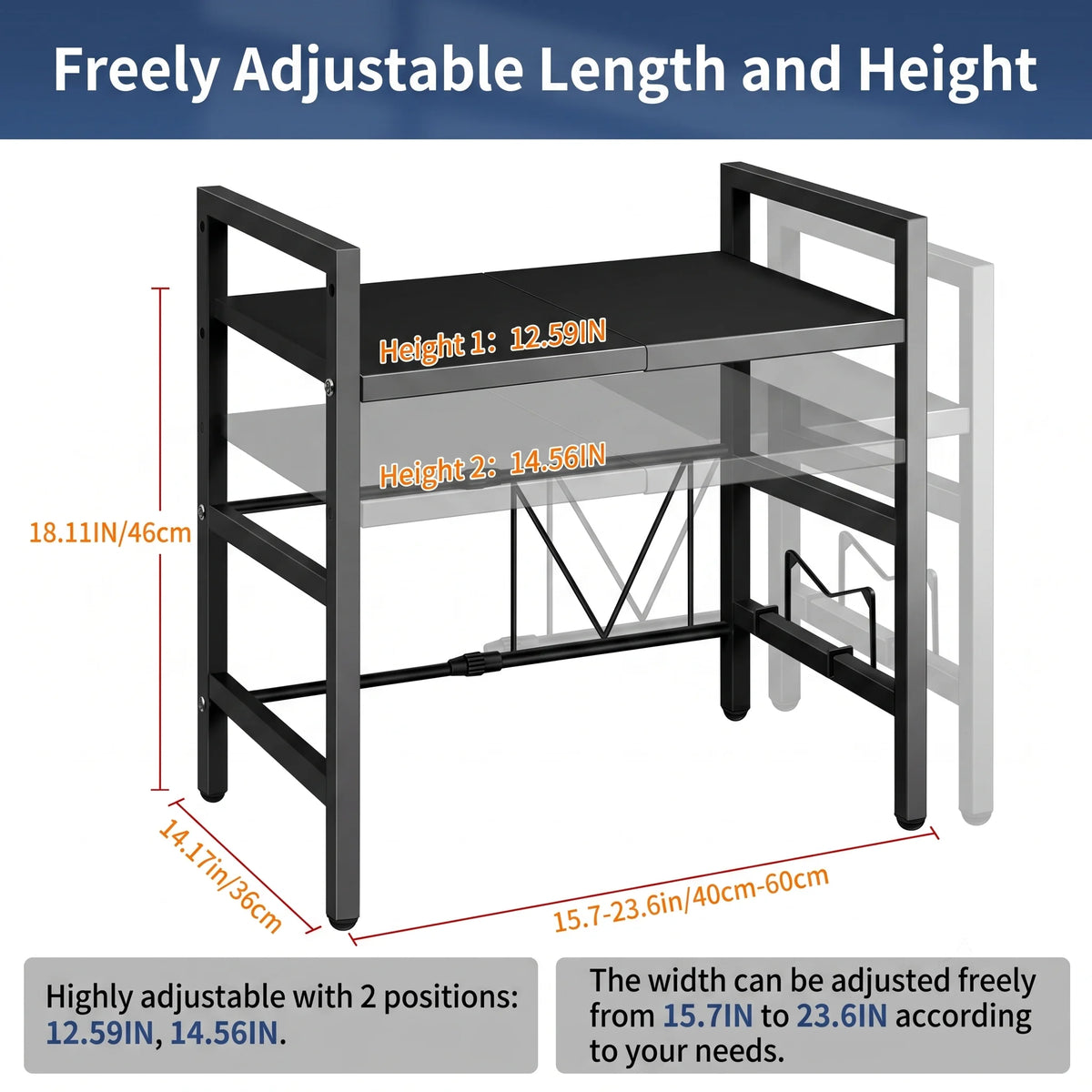 Kitchen Storage Rack Microwave Shelf Condiment Organizer Shelf Tableware Storage  Expandable 42-64cm Moisture And Rust