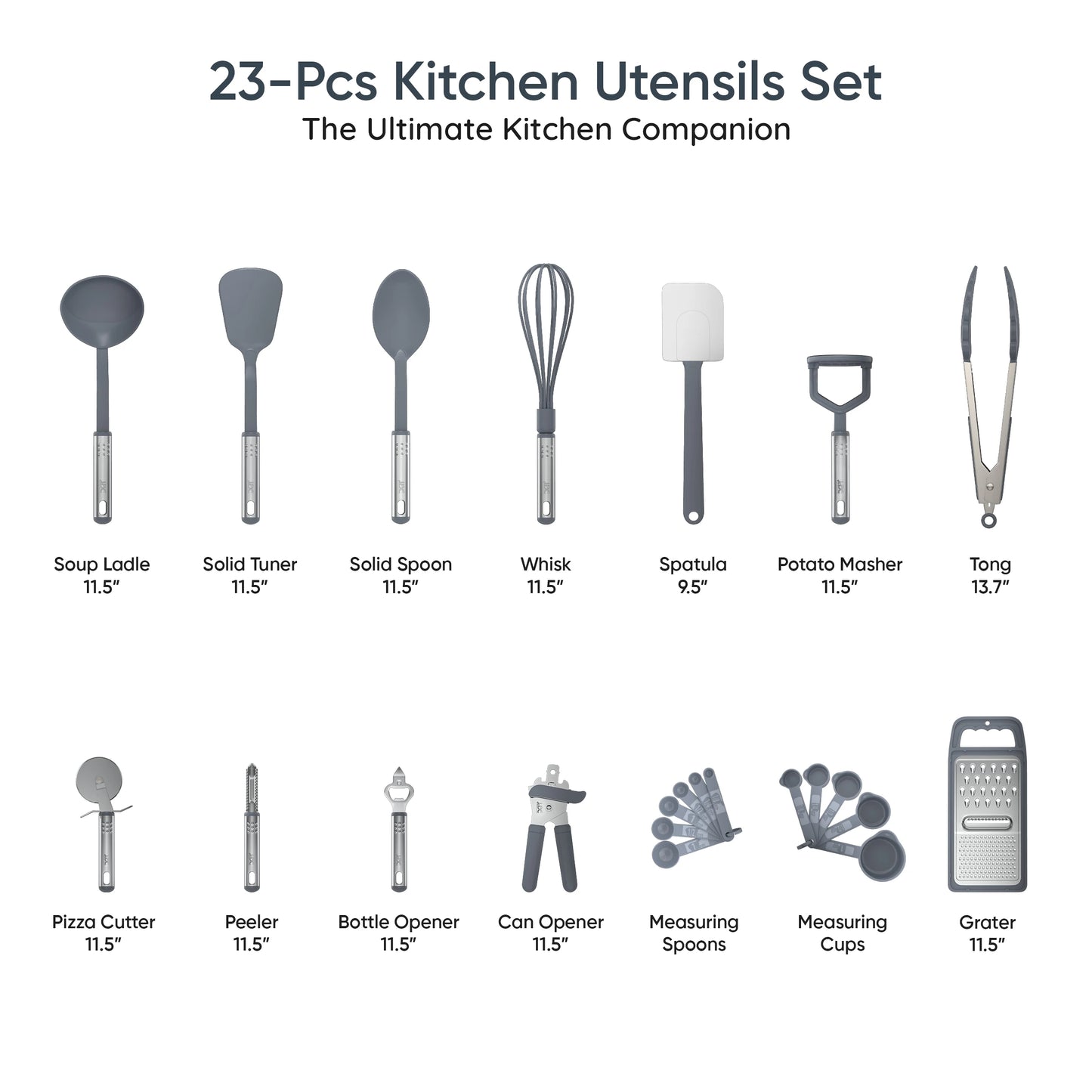 LDC Cooking Utensils Set BPA Free, Food Grade - Heat Resistant Non-Stick Cooking Set with Stainless Steel Handles