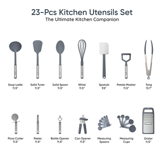 LDC Cooking Utensils Set BPA Free, Food Grade - Heat Resistant Non-Stick Cooking Set with Stainless Steel Handles