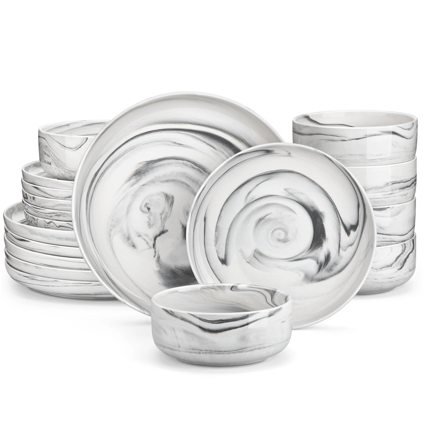 MALACASA Luna series 18-Piece Ceramic Porcelain Dinnerware Set with 6 Pcs Dinner/Dessert Plates,Bowl Tableware Set Service for 6