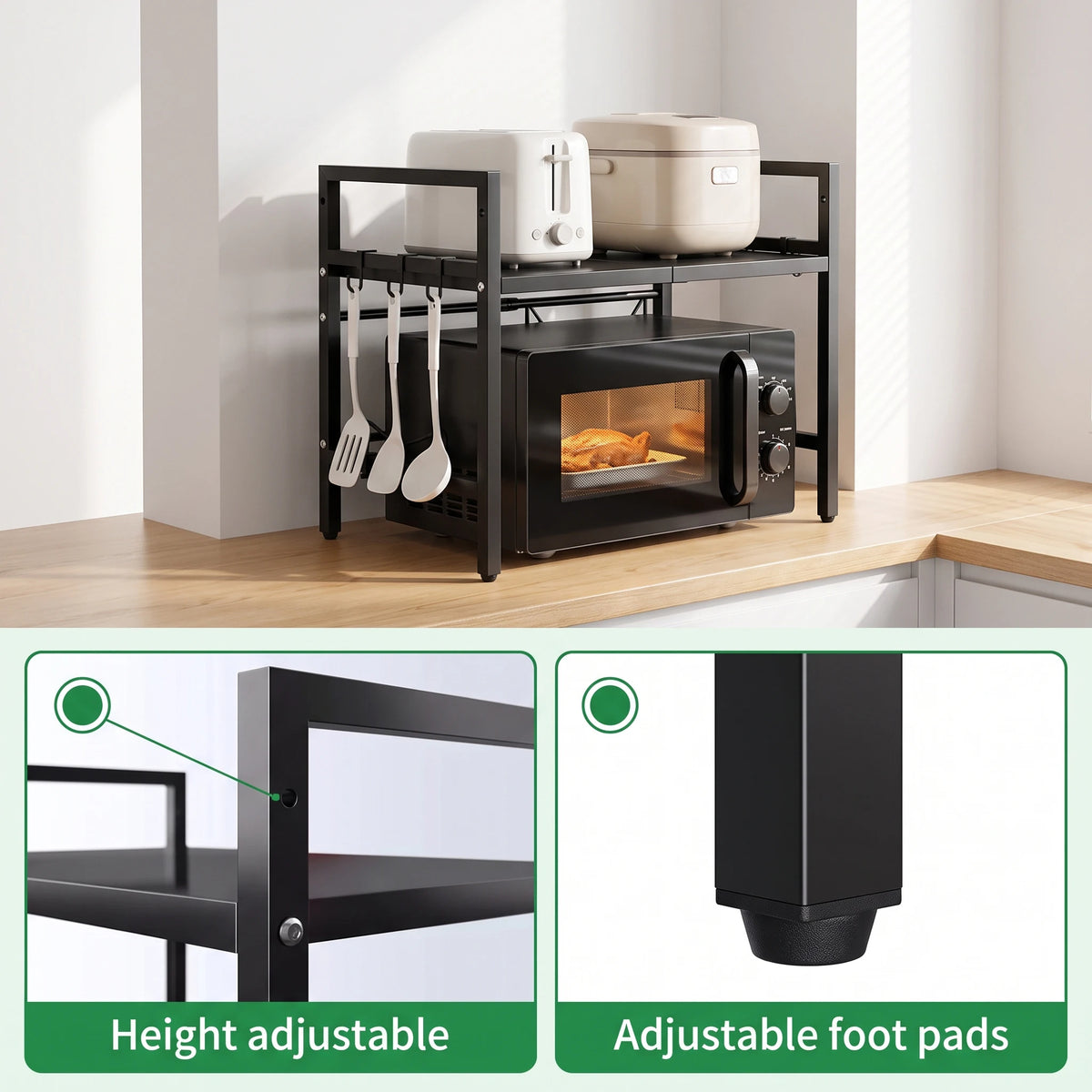 Kitchen Storage Rack Microwave Shelf Condiment Organizer Shelf Tableware Storage  Expandable 42-64cm Moisture And Rust