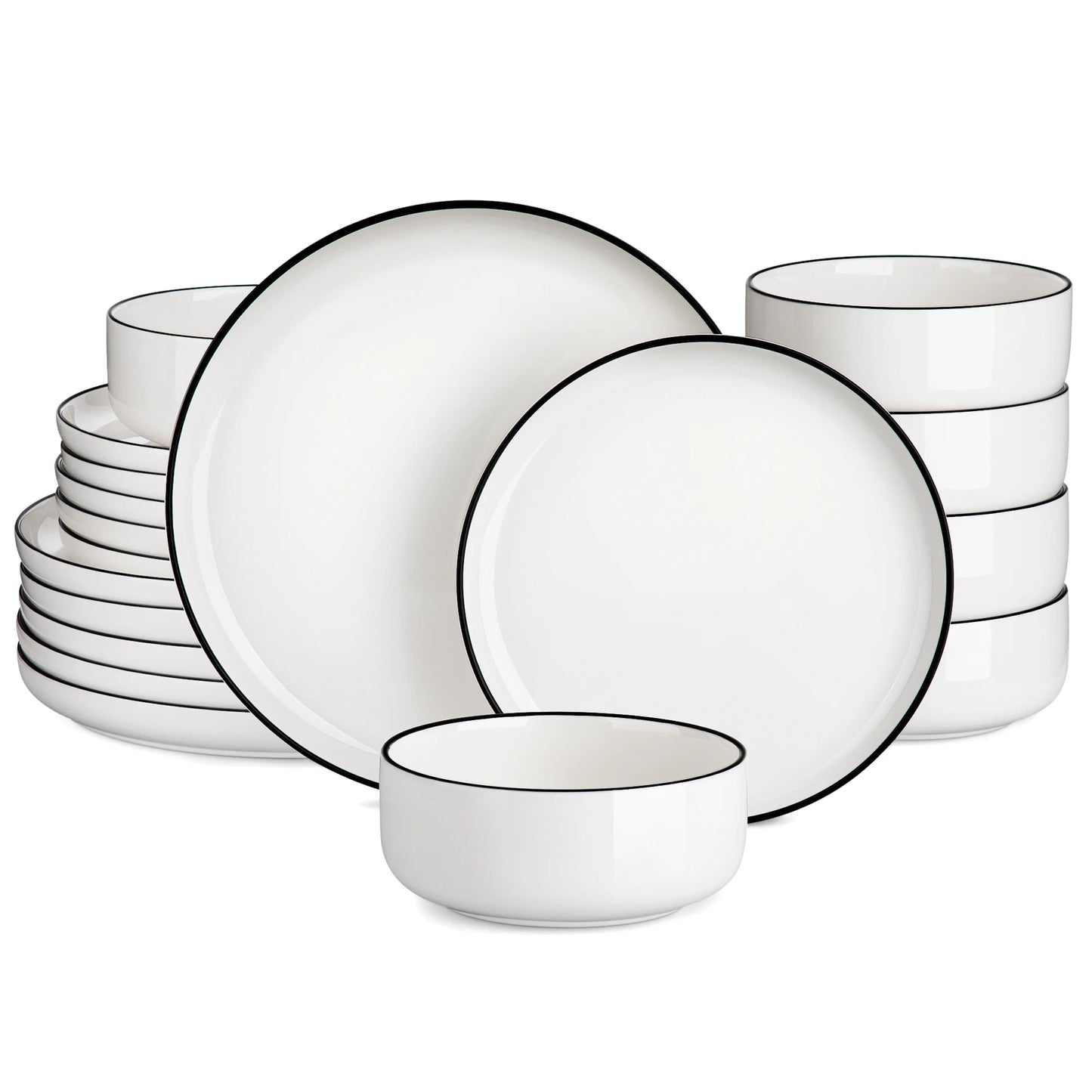MALACASA Luna series 18-Piece Ceramic Porcelain Dinnerware Set with 6 Pcs Dinner/Dessert Plates,Bowl Tableware Set Service for 6