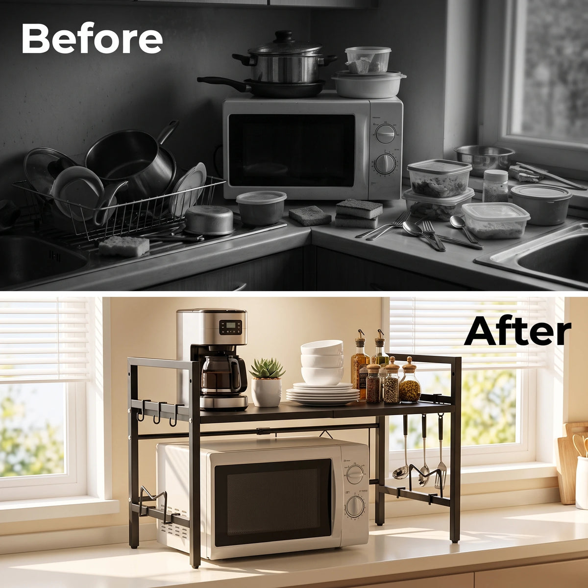 Kitchen Storage Rack Microwave Shelf Condiment Organizer Shelf Tableware Storage  Expandable 42-64cm Moisture And Rust