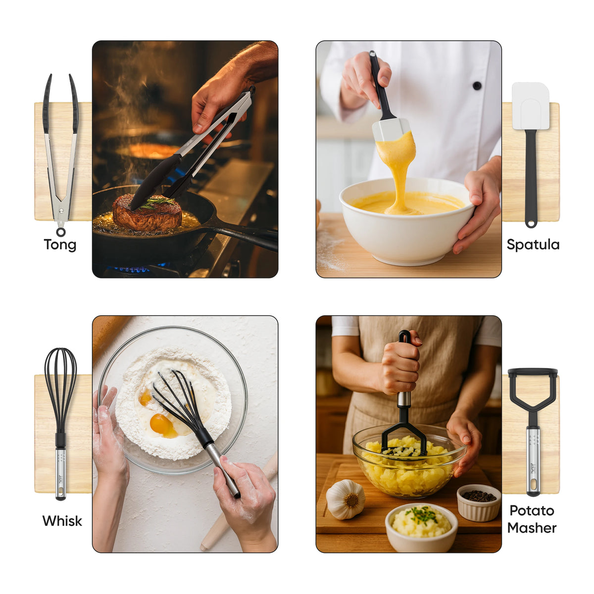 LDC Cooking Utensils Set BPA Free, Food Grade - Heat Resistant Non-Stick Cooking Set with Stainless Steel Handles