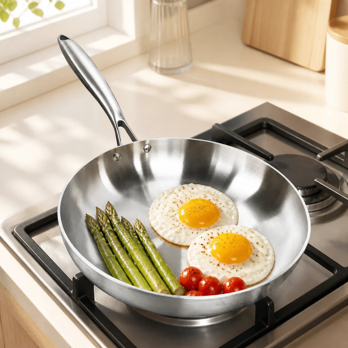 Premium 304 Stainless Steel Frying Pan Tri-Ply Uncoated Induction Skillet for Searing Steak Daily Cooking Best Choice 2026