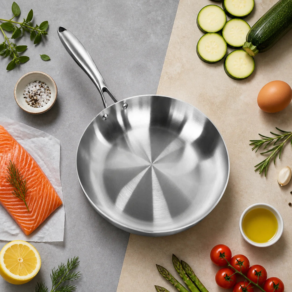 Premium 304 Stainless Steel Frying Pan Tri-Ply Uncoated Induction Skillet for Searing Steak Daily Cooking Best Choice 2026