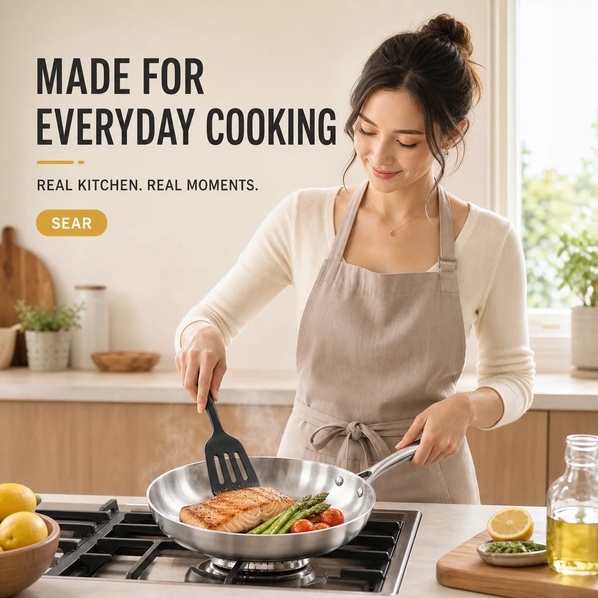 Premium 304 Stainless Steel Frying Pan Tri-Ply Uncoated Induction Skillet for Searing Steak Daily Cooking Best Choice 2026