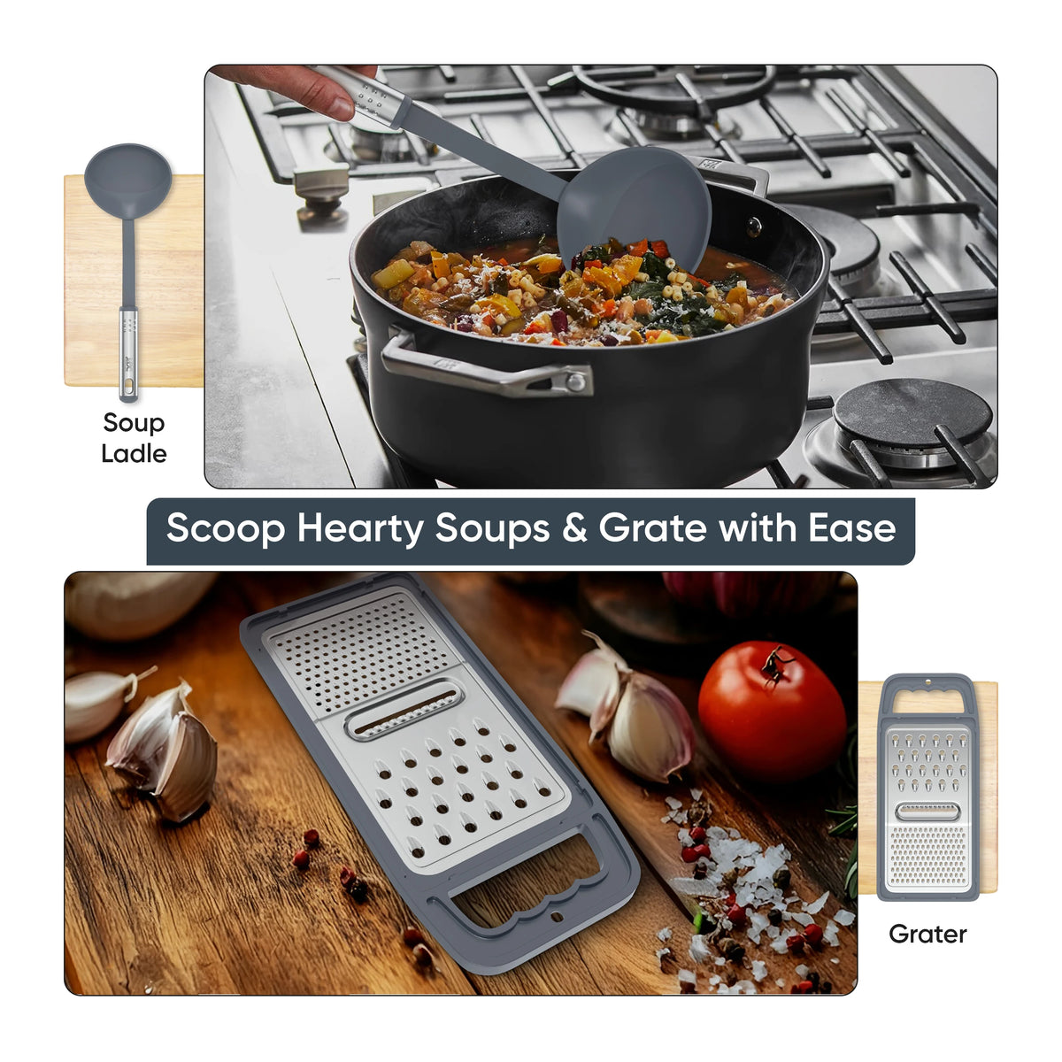 LDC Cooking Utensils Set BPA Free, Food Grade - Heat Resistant Non-Stick Cooking Set with Stainless Steel Handles
