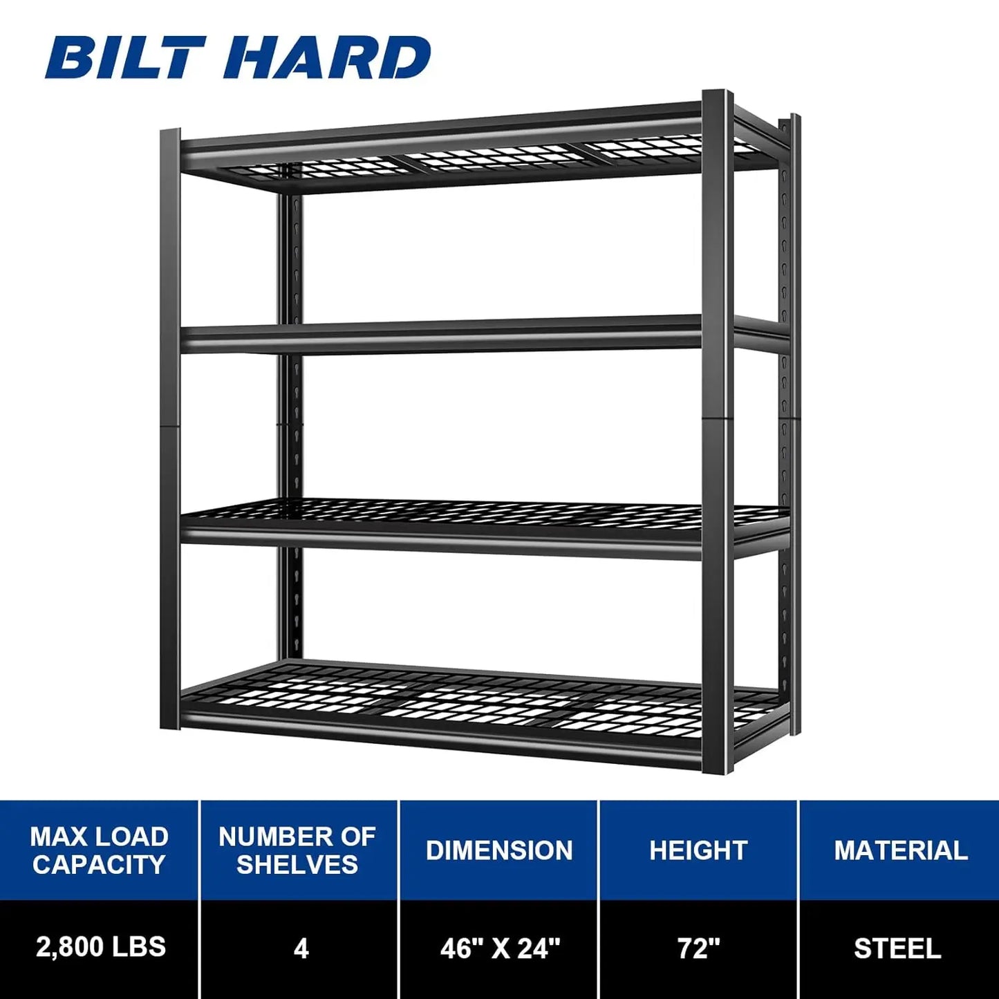 4-Tier Metal Garage Shelves 46x24x72in Adjustable Heavy Duty Steel for Warehouse Workshop Basement, Custom