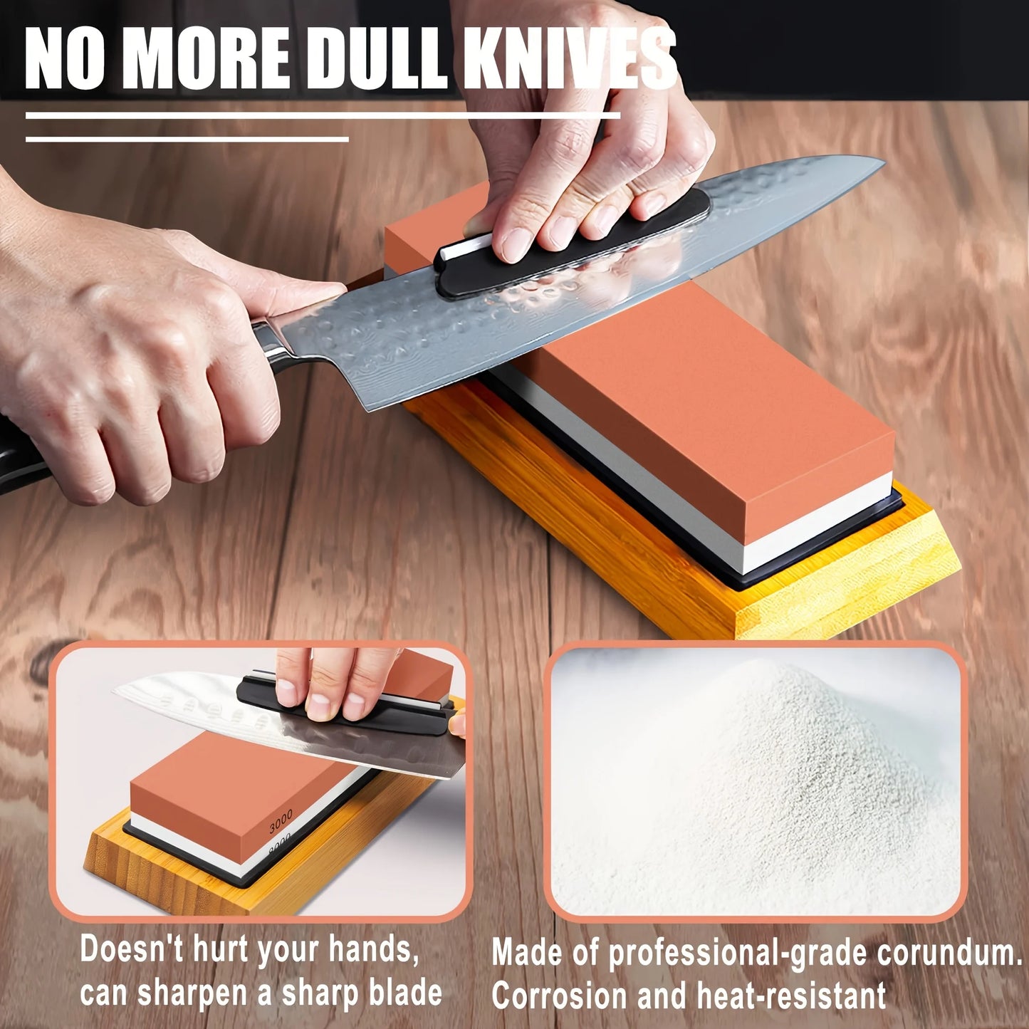 1 Set Professional Knife Sharpening Stone Kit 4 Sided Grit 400/1000 3000/8000 with Non-Slip Base, Leather Strop Flattening Stone