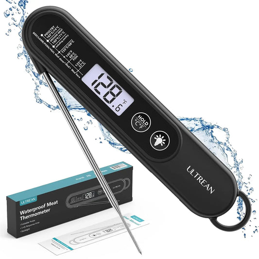Ultrean Digital Meat Thermometer, Ultra-Fast Instant Read with Backlight, Foldable Probe, Waterproof for BBQ Grill Fry Oven Cand