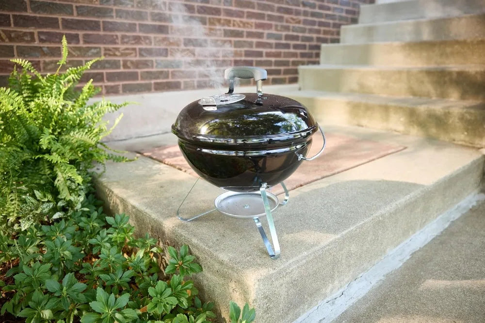 Portable 14" Charcoal Grill – Compact BBQ Kettle with Lid Lock & Porcelain-Enameled Finish for Outdoor Cooking