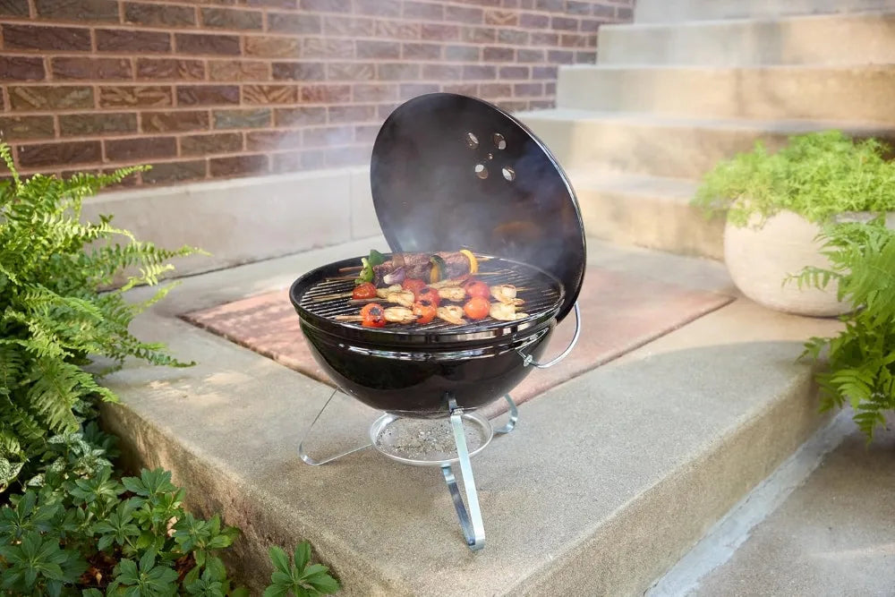 Portable 14" Charcoal Grill – Compact BBQ Kettle with Lid Lock & Porcelain-Enameled Finish for Outdoor Cooking