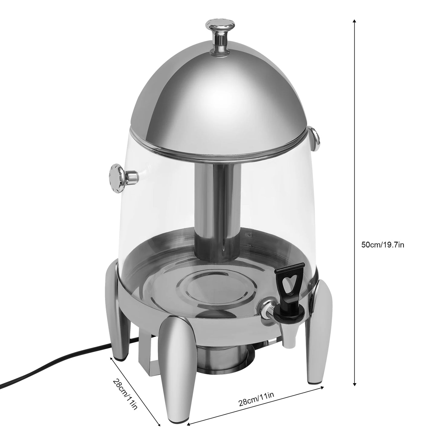 Large Capacity Commercial Beverage Dispenser Stainless Steel Four Leg Base High Temp Resistant Clear PC Body Electric & Outdoor Alcohol Heating Two Ways Keep Hot Or Chilled Ideal For Coffee Milk Tea Juice Home Hotel Catering