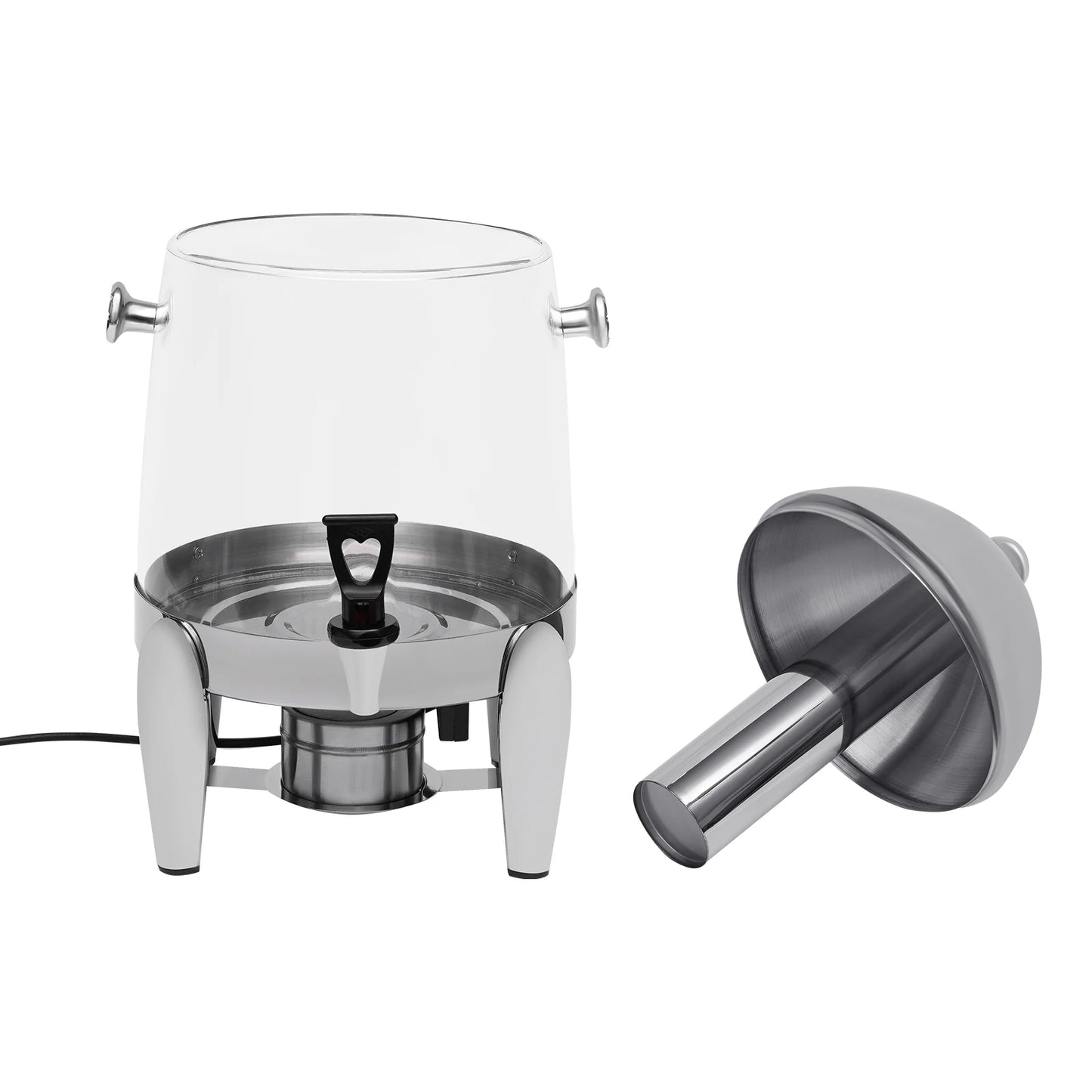 Large Capacity Commercial Beverage Dispenser Stainless Steel Four Leg Base High Temp Resistant Clear PC Body Electric & Outdoor Alcohol Heating Two Ways Keep Hot Or Chilled Ideal For Coffee Milk Tea Juice Home Hotel Catering