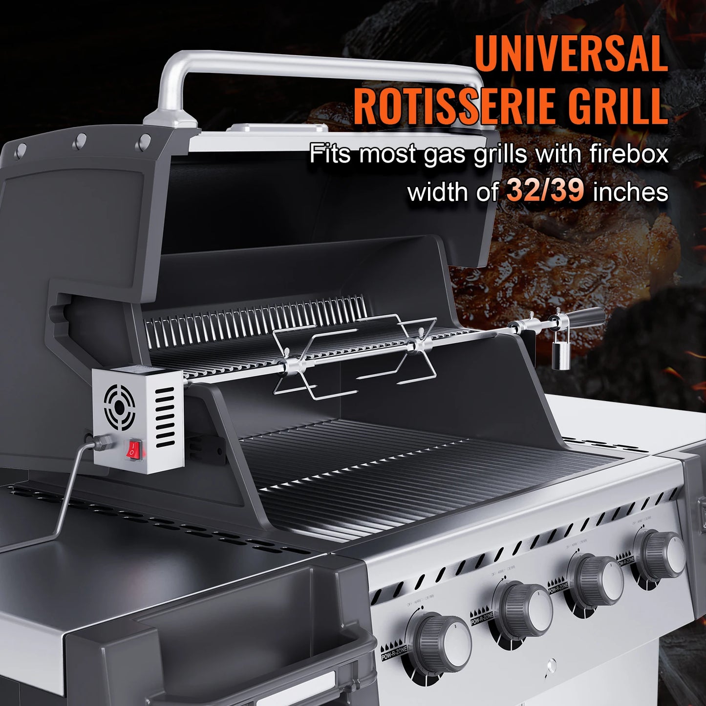 SucceBuy Universal Grill Rotisserie Kit for Grills, Electric BBQ Grill with 9W Motor Stainless Steel Automatic Grilling Kit