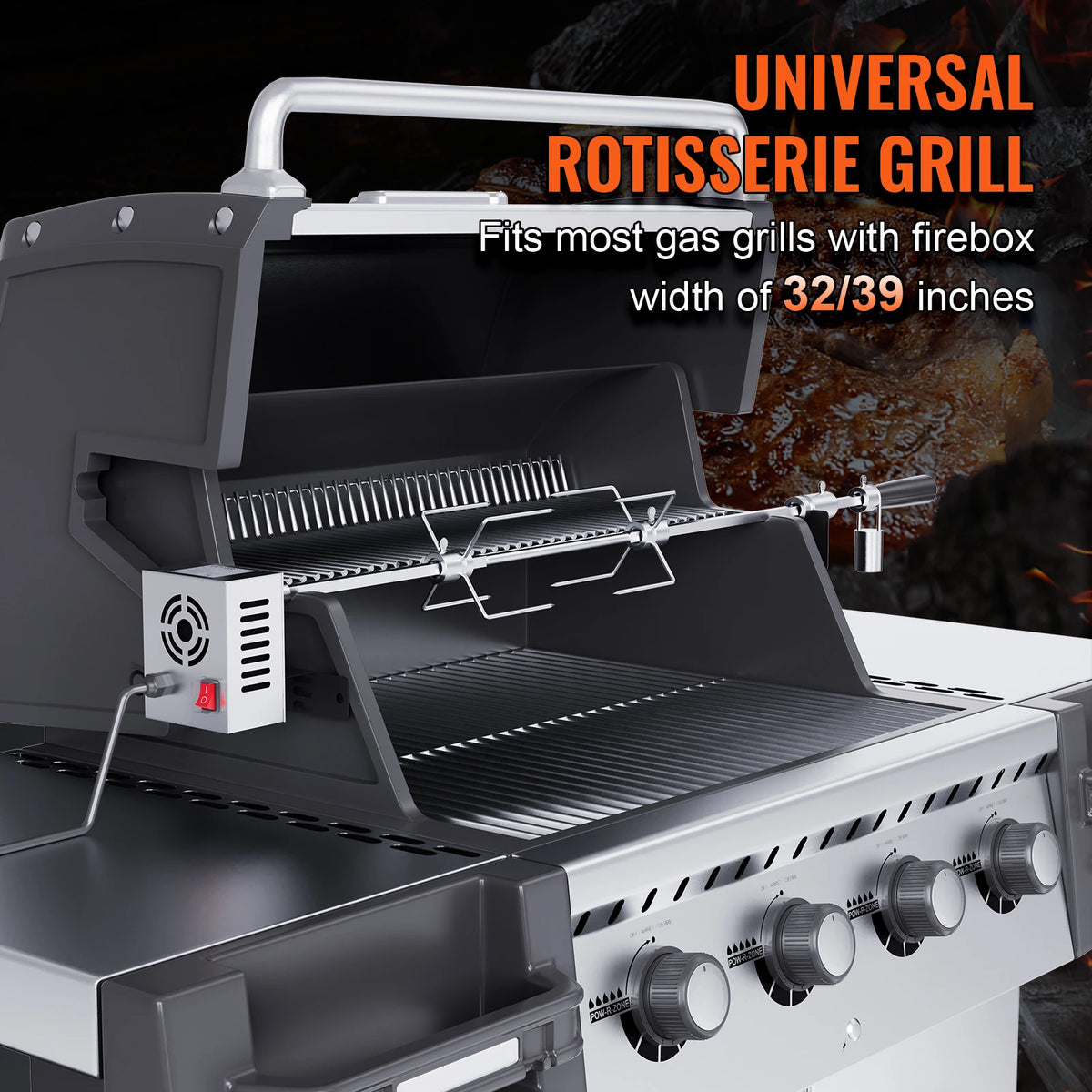SucceBuy Universal Grill Rotisserie Kit for Grills, Electric BBQ Grill with 9W Motor Stainless Steel Automatic Grilling Kit