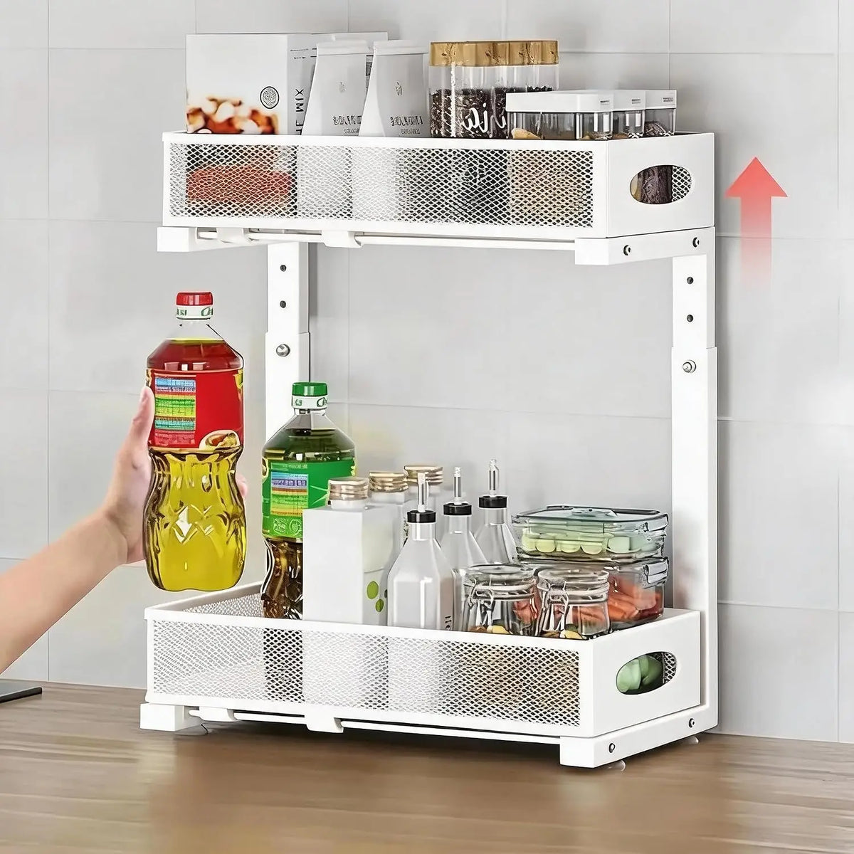 2‑Tier Pull‑Out Under Sink Organizer Expandable Double Tier Adjustable Steel Storage Rack Basket No Drilling For Kitchen Bathroom Cabinet Space Saving Rack