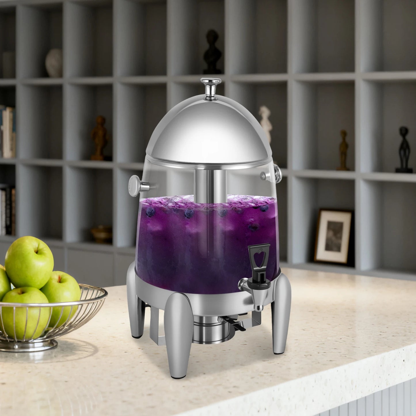 Large Capacity Commercial Beverage Dispenser Stainless Steel Four Leg Base High Temp Resistant Clear PC Body Electric & Outdoor Alcohol Heating Two Ways Keep Hot Or Chilled Ideal For Coffee Milk Tea Juice Home Hotel Catering