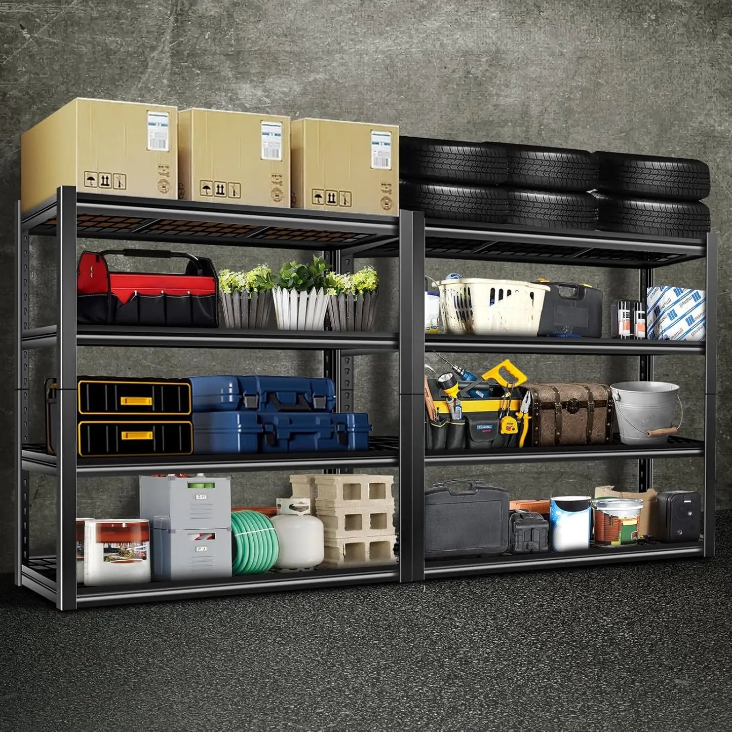 4-Tier Metal Garage Shelves 46x24x72in Adjustable Heavy Duty Steel for Warehouse Workshop Basement, Custom