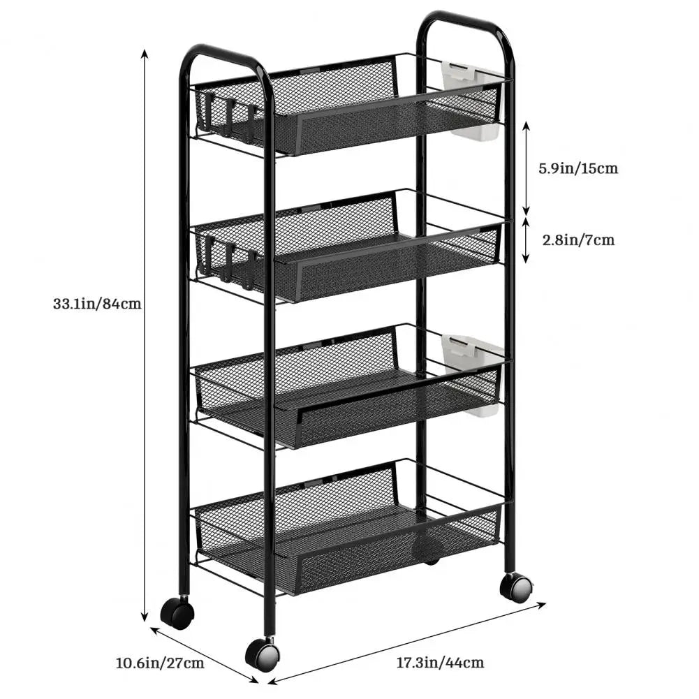Kitchen Storage Rack, 5 Tier Stackable Metal Mesh Storage Basket with 360 Degree Wheels, Fruit Vegetable Storage Organizer