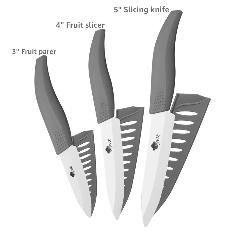 Ceramic Knives Set Kitchen knives 3 4 5 6 inch Chef knife +peeler with holder white zirconia blade Multi-color Handle