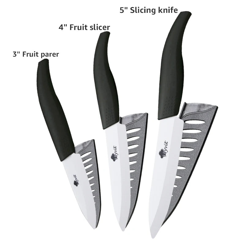 Ceramic Knives Set Kitchen knives 3 4 5 6 inch Chef knife +peeler with holder white zirconia blade Multi-color Handle