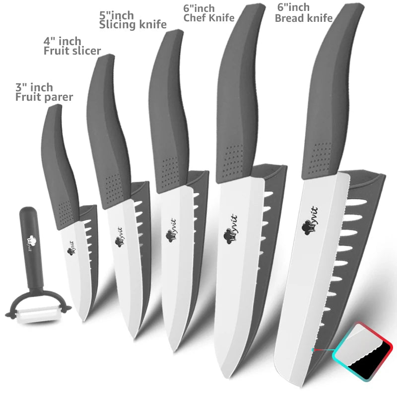 Ceramic Knives Set Kitchen knives 3 4 5 6 inch Chef knife +peeler with holder white zirconia blade Multi-color Handle