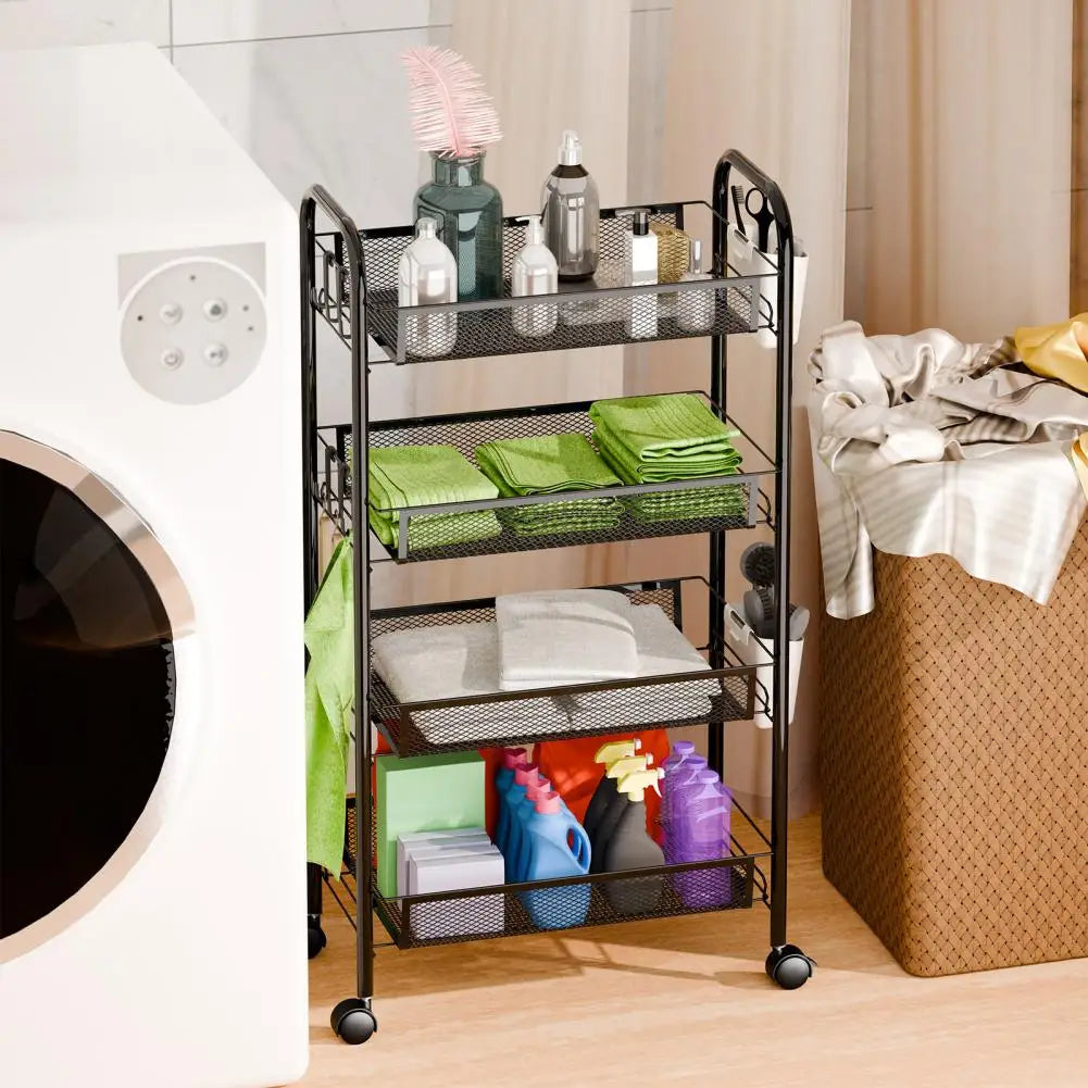 Kitchen Storage Rack, 5 Tier Stackable Metal Mesh Storage Basket with 360 Degree Wheels, Fruit Vegetable Storage Organizer
