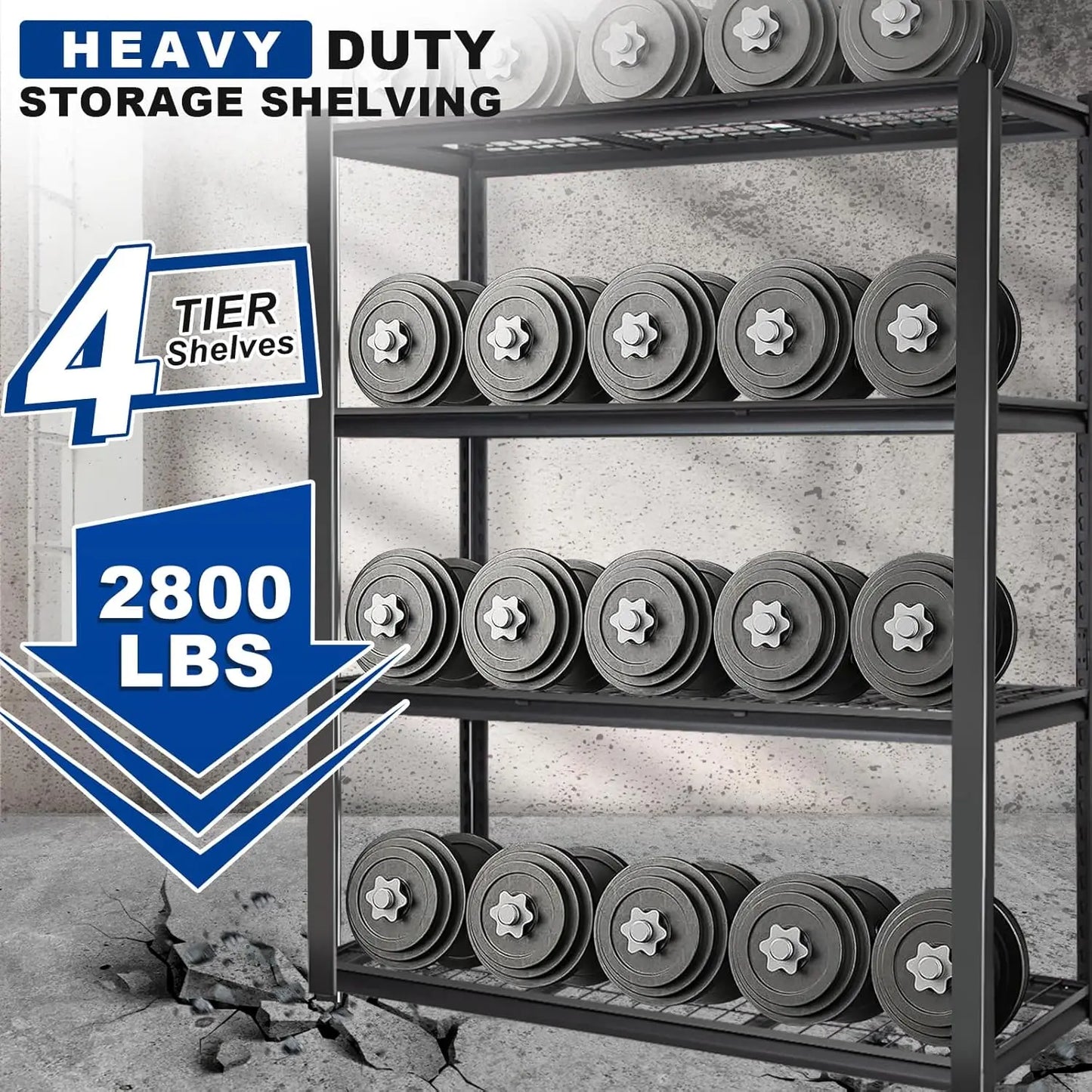 4-Tier Metal Garage Shelves 46x24x72in Adjustable Heavy Duty Steel for Warehouse Workshop Basement, Custom