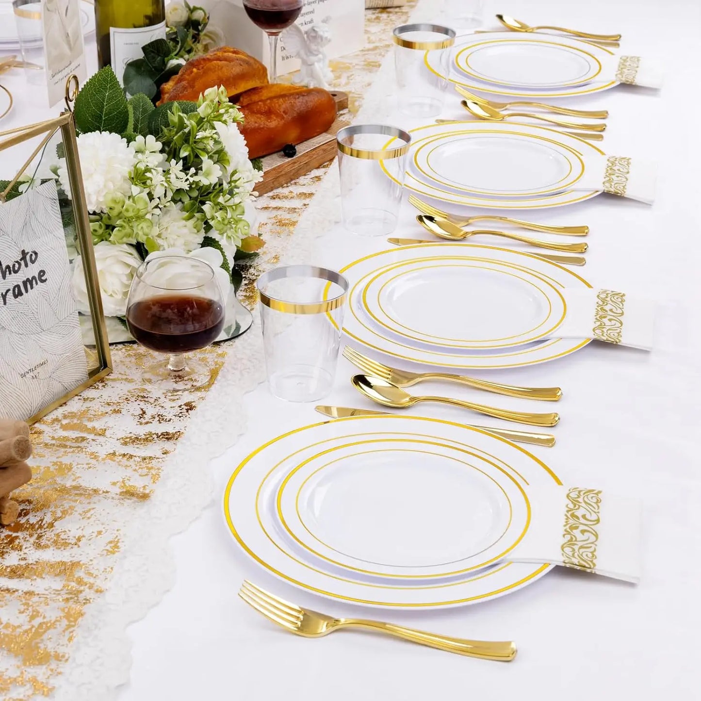 350-Piece Disposable Tableware Set For 50 Guests - Elegant Plastic Party Plates, Cups, Cutlery And Napkins, Heavy Duty, Great Fo