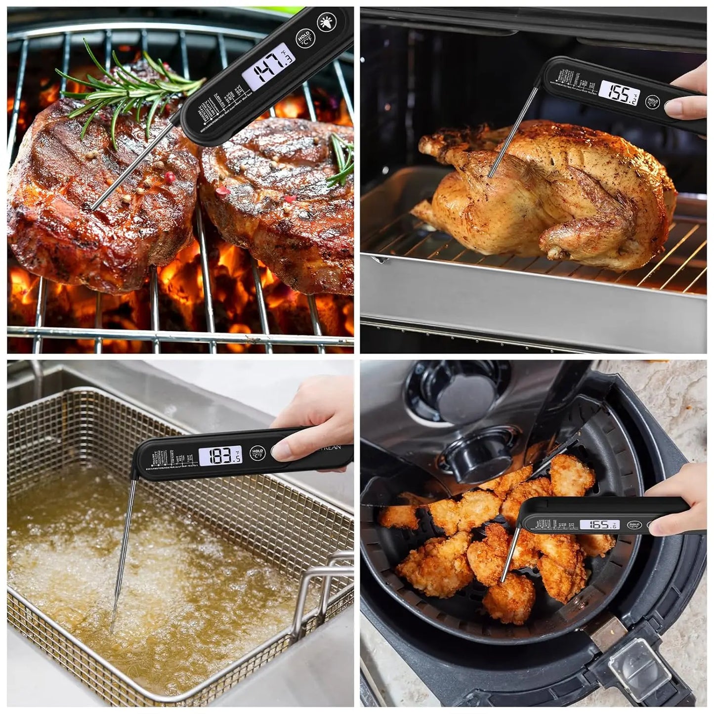 Ultrean Digital Meat Thermometer, Ultra-Fast Instant Read with Backlight, Foldable Probe, Waterproof for BBQ Grill Fry Oven Cand