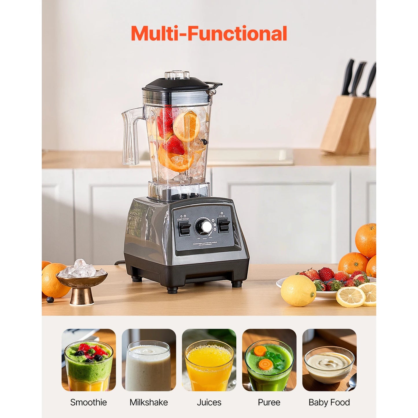 SucceBuy Blender for Smoothies 61 oz 1400W with Powerful Motor Multi-Functional Food Processing Blender with 2 Cups for Smoothie