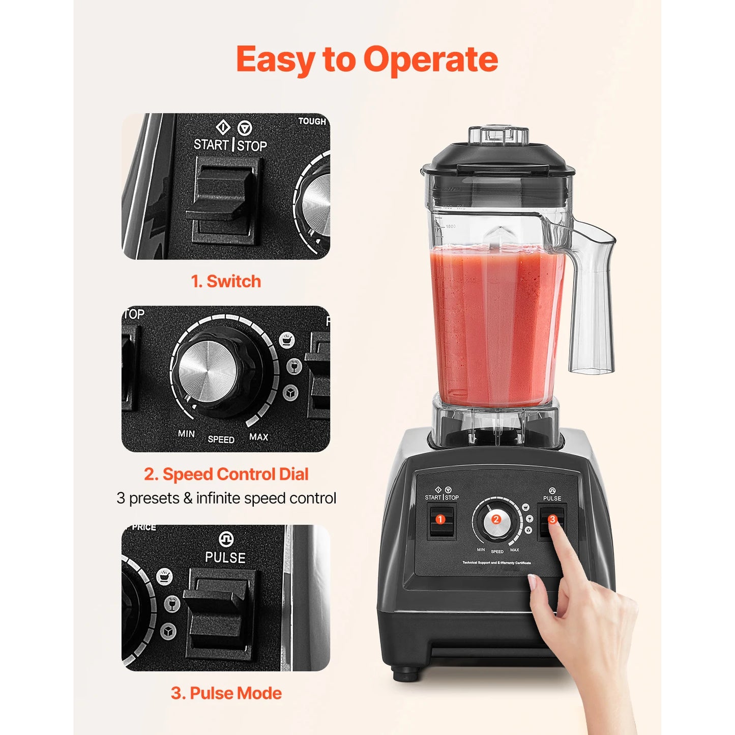 SucceBuy Blender for Smoothies 61 oz 1400W with Powerful Motor Multi-Functional Food Processing Blender with 2 Cups for Smoothie