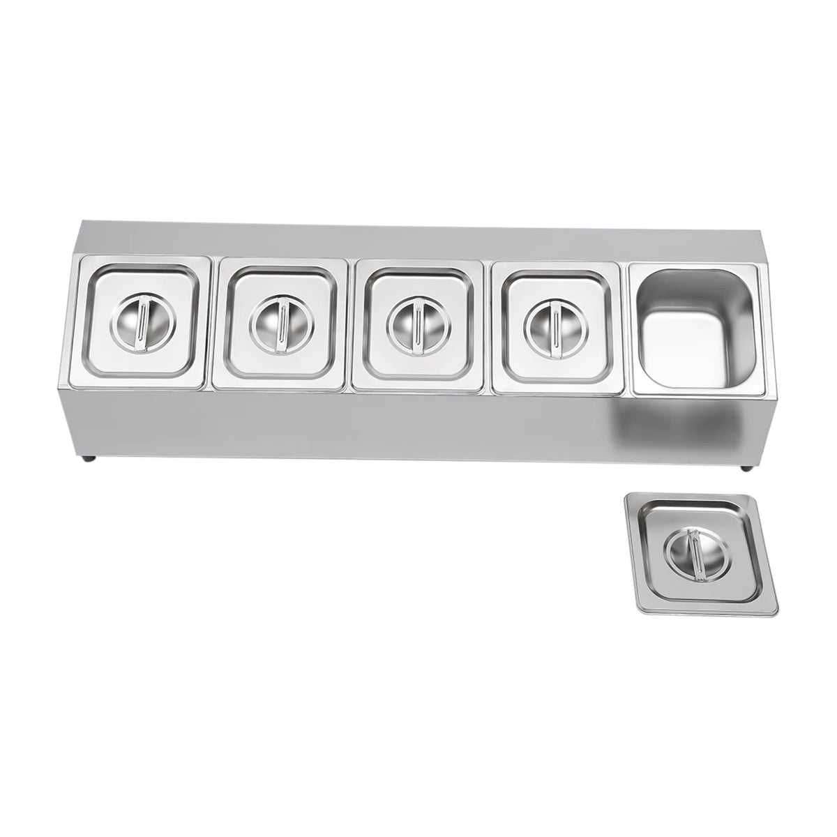 Spice Rack Shelf Stainless Steel Organizer Stand W/ 5*1/6 Pans W/ Lids Countertop Inclined Holder for Sauce Fruits Kitchen Use