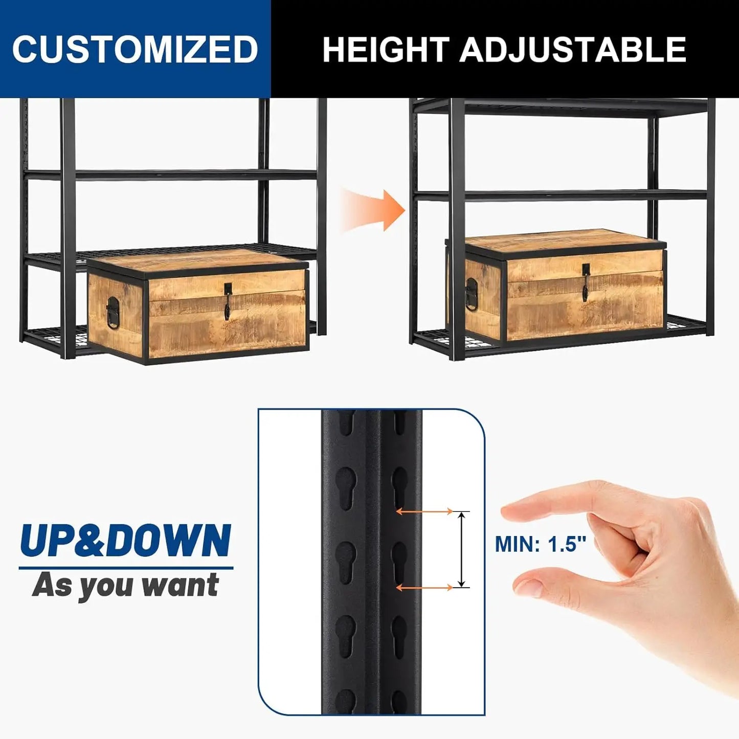 4-Tier Metal Garage Shelves 46x24x72in Adjustable Heavy Duty Steel for Warehouse Workshop Basement, Custom