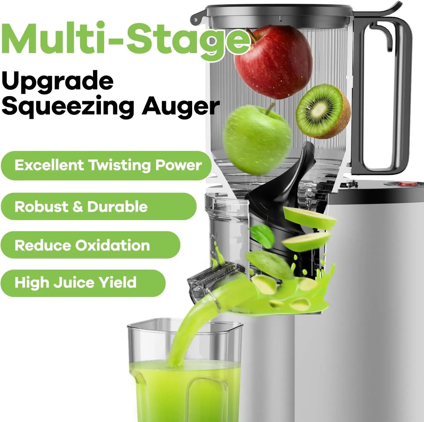 Cold Press Juicer, 5.8" Wide Chute, 400W Slow Masticating, High Juice Yield for Whole Fruits & Veggies