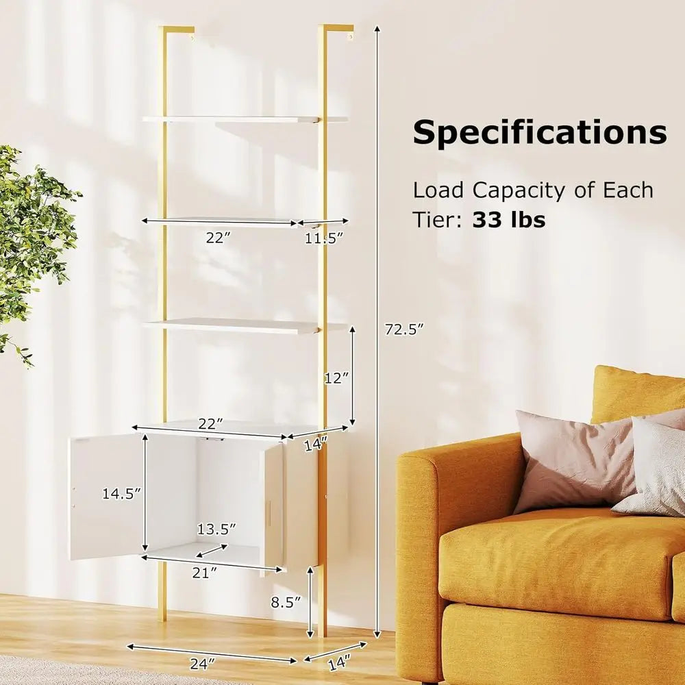 Modern 2-Piece 72.5 Tall Metal Ladder Shelf Set with Cabinet, Kitchen Storage Organizer for Living Room Display